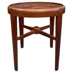 Vintage Mid Century Modern Solid Wood Teak Side Table or Accent Table Glass Top