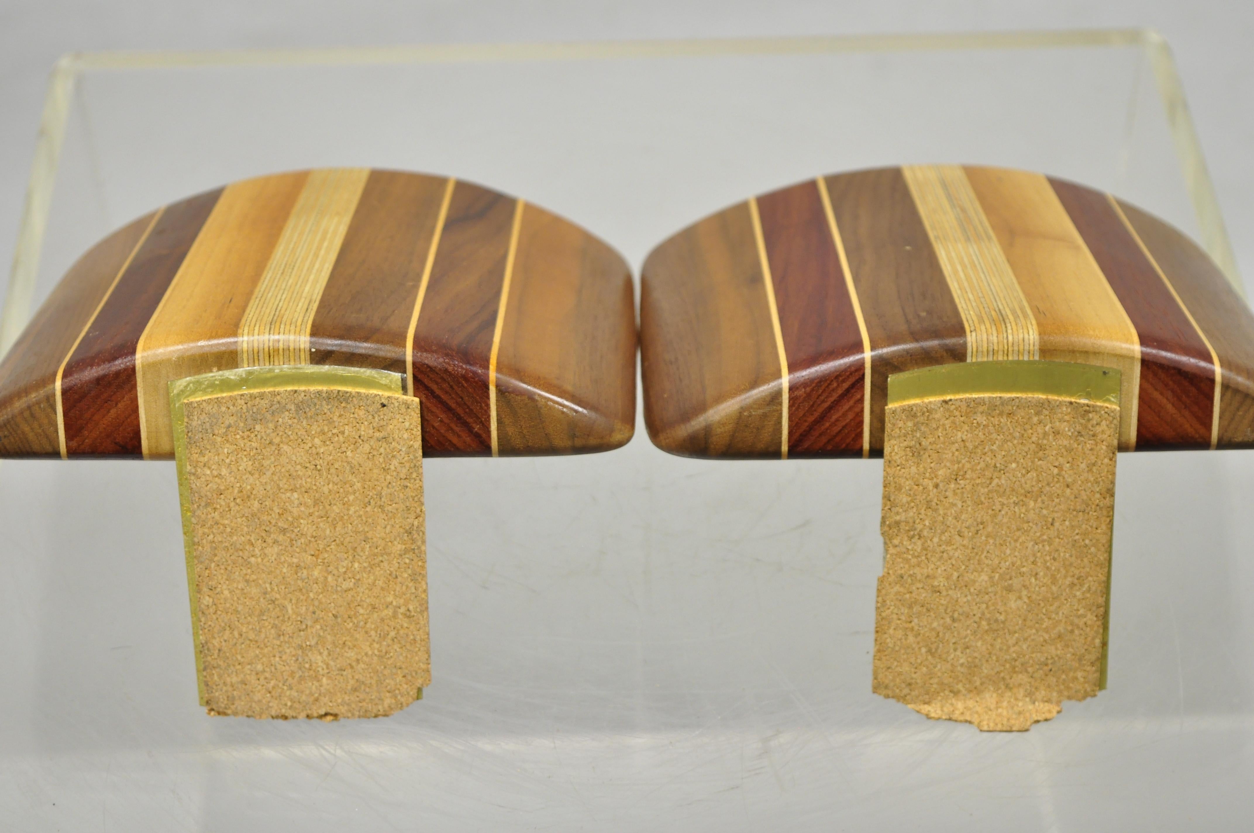 Vintage Mid-Century Modern Solid Wood with Inlay Curved Bookends, a Pair For Sale 4