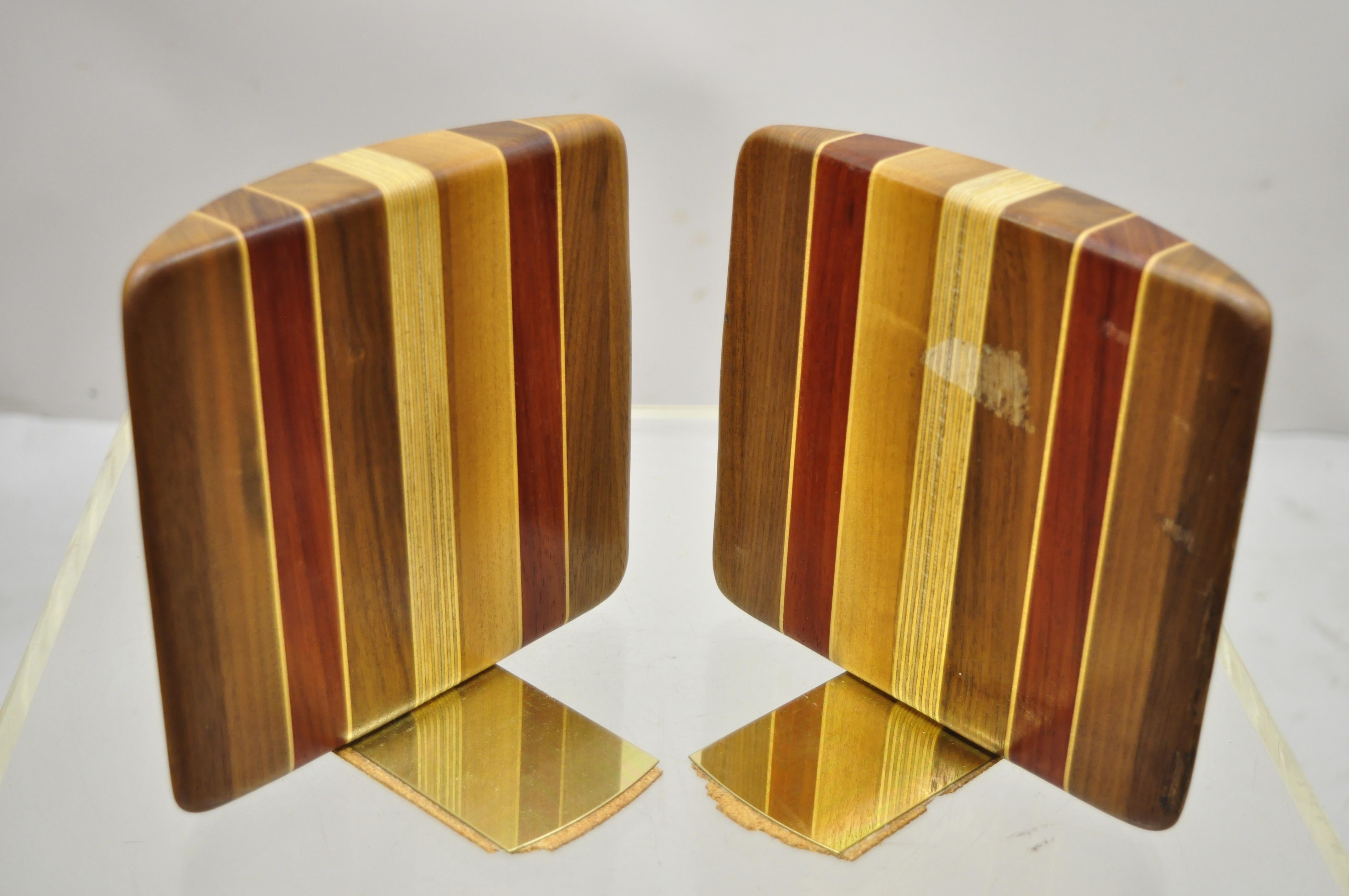 20th Century Vintage Mid-Century Modern Solid Wood with Inlay Curved Bookends, a Pair For Sale