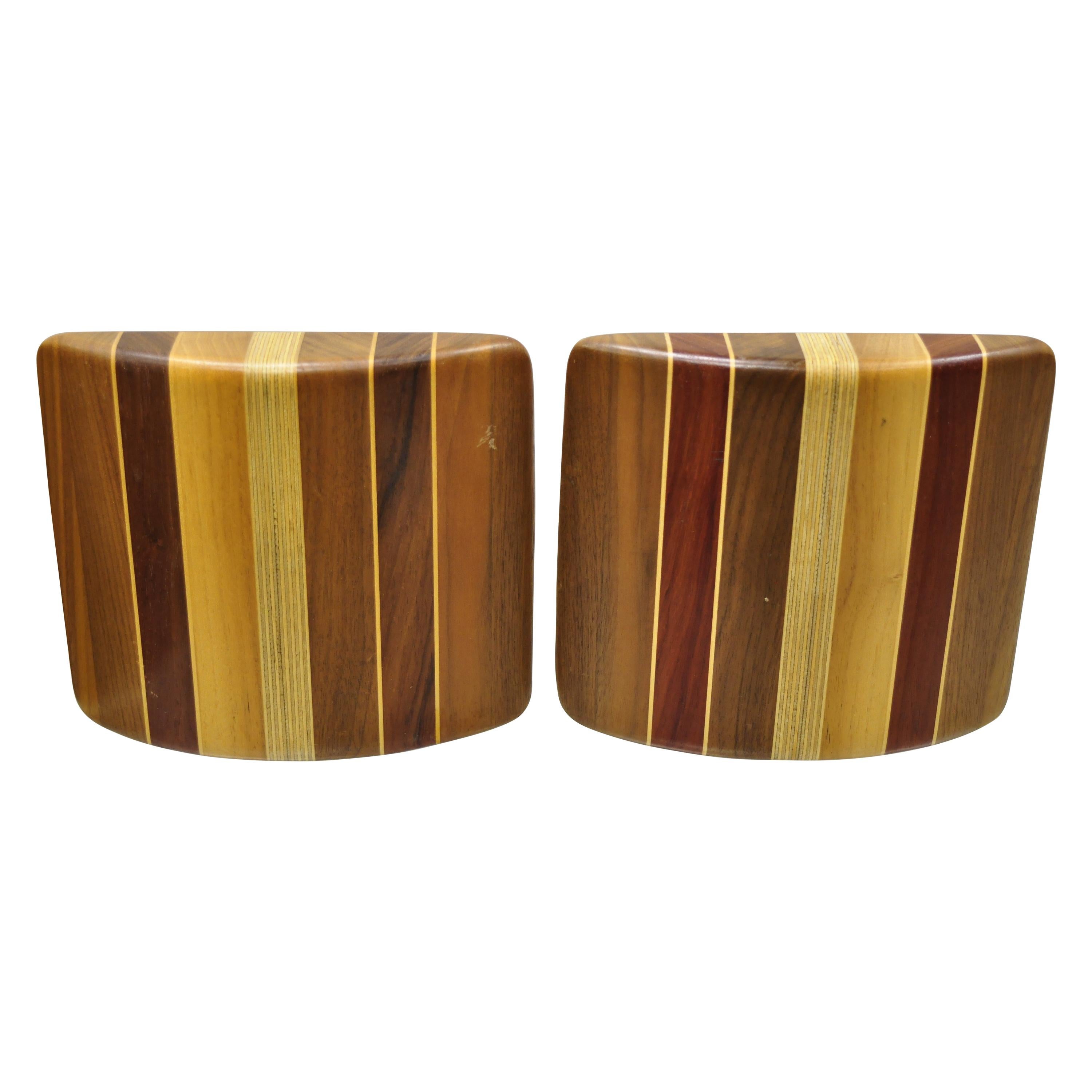 Vintage Mid-Century Modern Solid Wood with Inlay Curved Bookends, a Pair For Sale