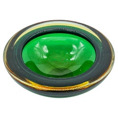 Vintage Mid-Century Modern "Sommerso" Bowl in Green and Yellow Murano Glass