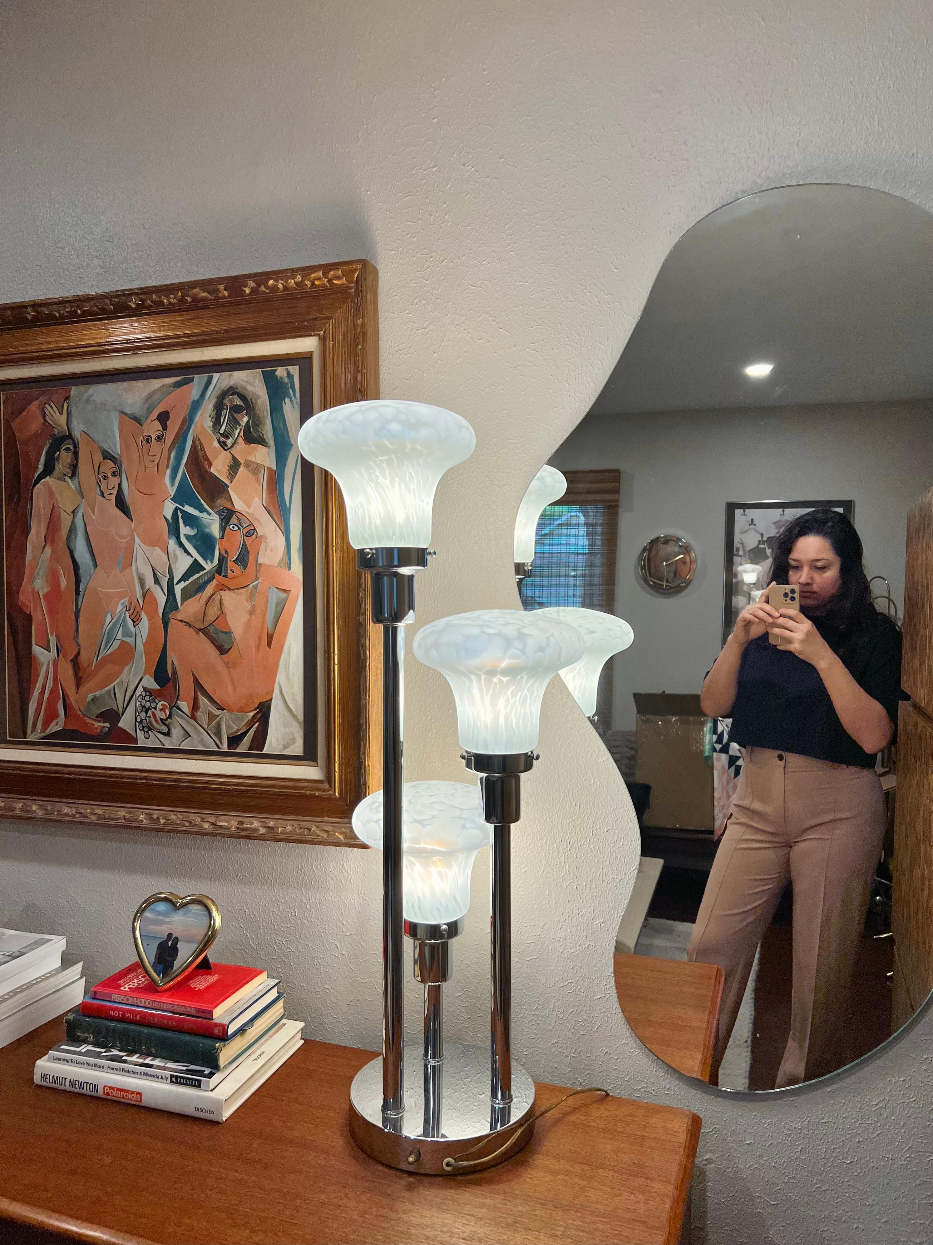 Vintage Mid-Century Modern Space Age Atomic Murano Chrome Lamp In Good Condition For Sale In Houston, TX