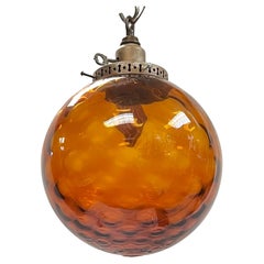 Vintage Mid-Century Modern Spherical Amber Glass Hanging Lamp