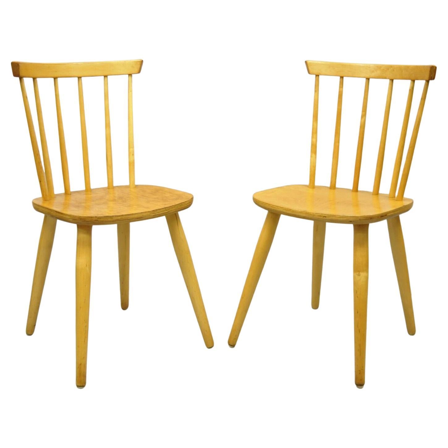 Vintage Mid-Century Modern Spindle Bush Birch Maple Side Chairs, a Pair