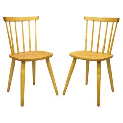 Retro Mid-Century Modern Spindle Bush Birch Maple Side Chairs, a Pair