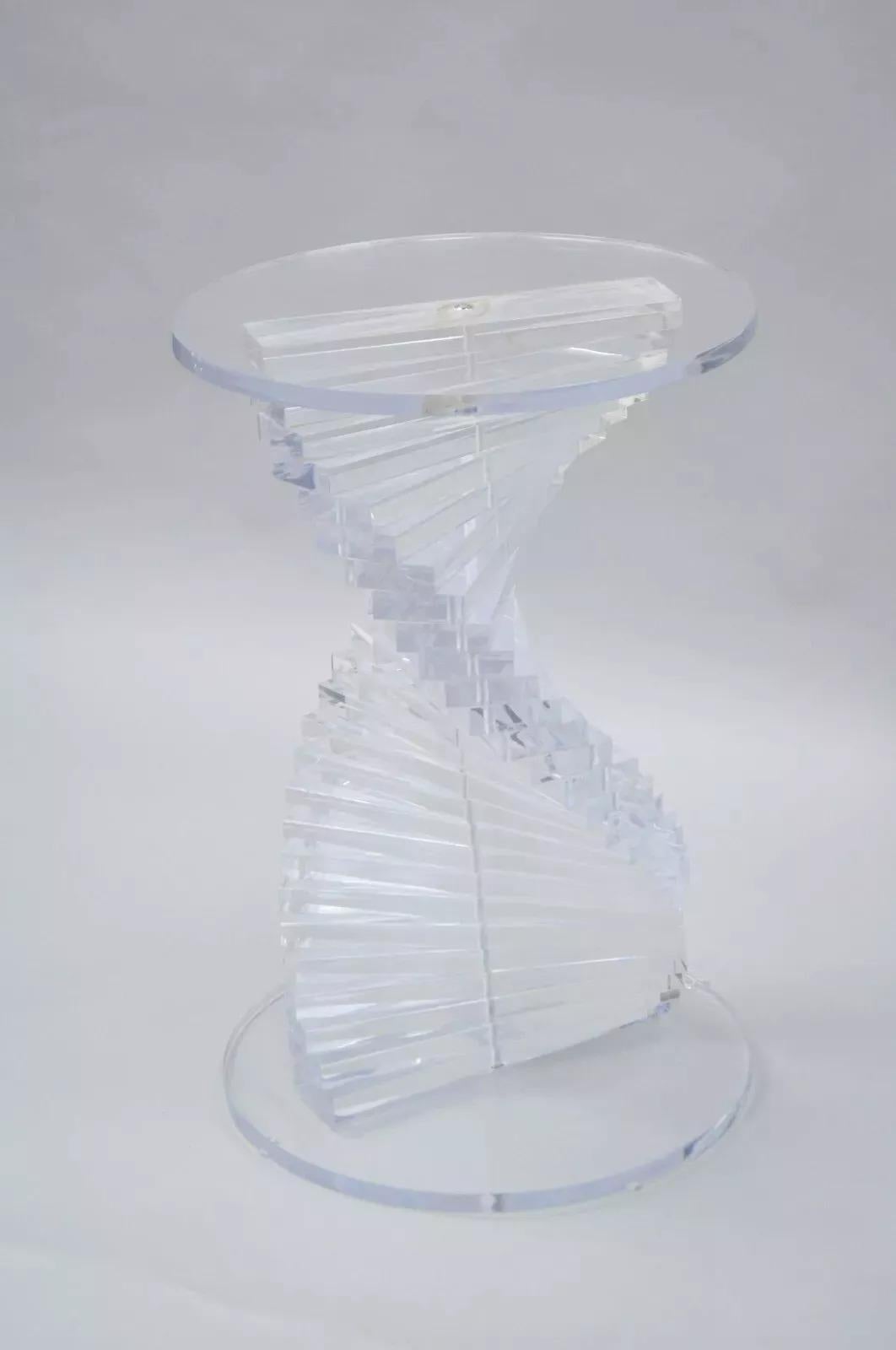 Mid-Century Modern Vintage Mid Century Modern Spiral Stacked Helix Lucite Pedestal Side Table For Sale