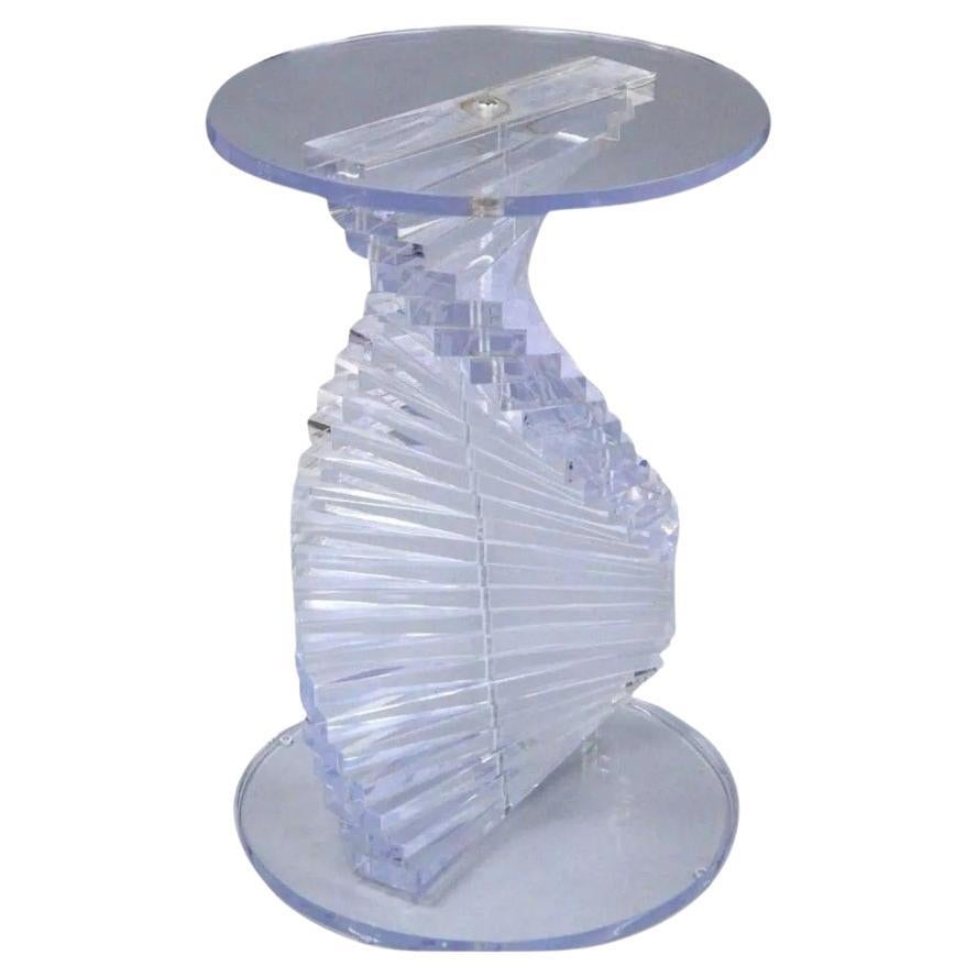 Vintage Mid Century Modern Spiral Stacked Helix Lucite Pedestal Side Table For Sale