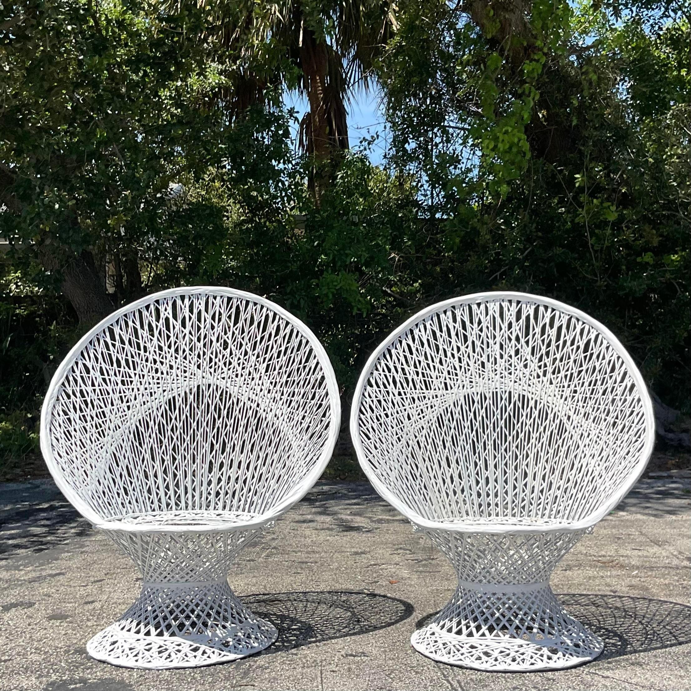 20th Century Vintage Mid-Century Modern Spun Fiberglass Peacock Chairs - Pair of 2