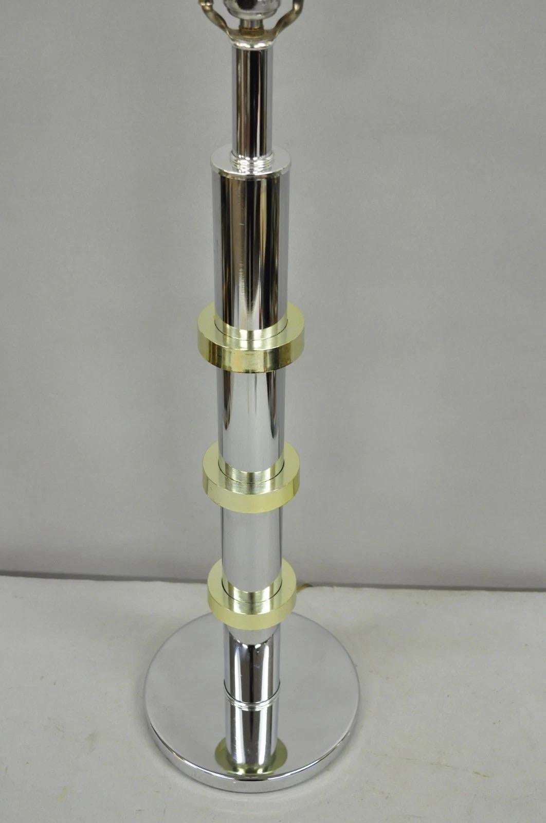 Mid-Century Modern Vintage Mid Century Modern Stacked Chrome & Brass Cylinder Column Table Lamp For Sale