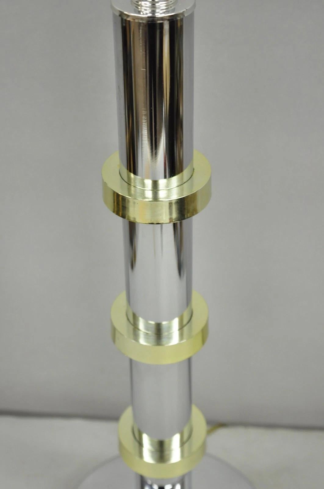 Unknown Vintage Mid Century Modern Stacked Chrome & Brass Cylinder Column Table Lamp For Sale