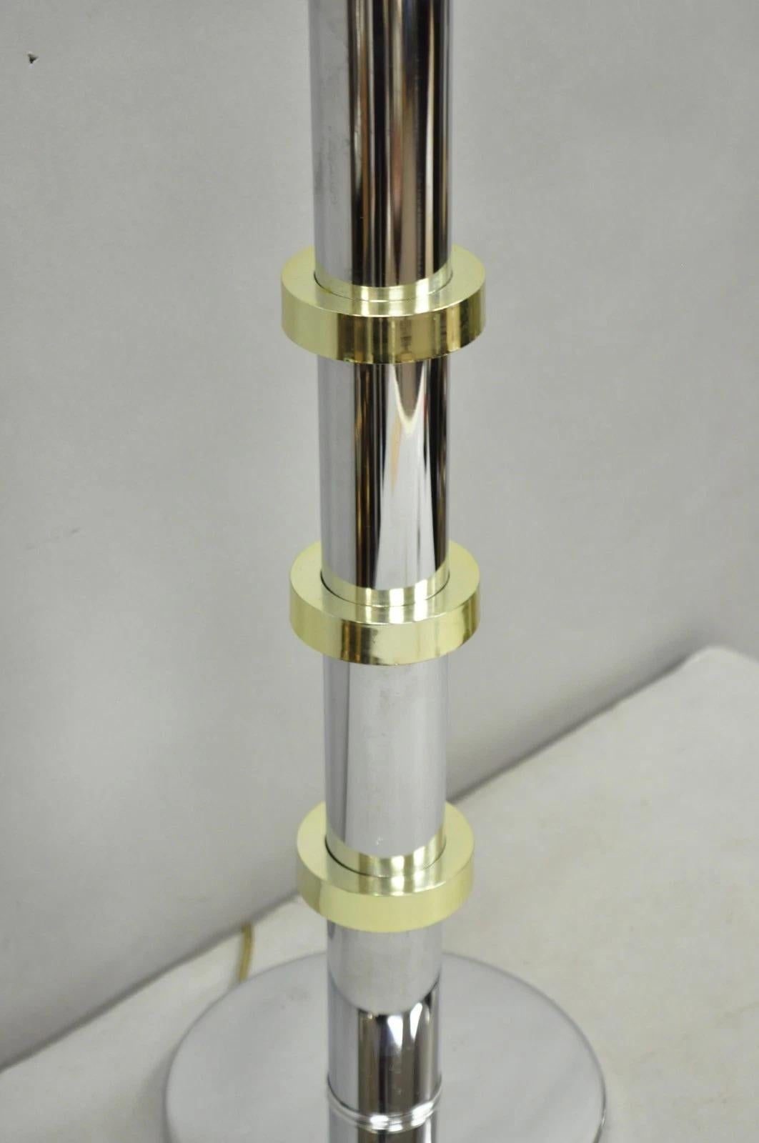 20th Century Vintage Mid Century Modern Stacked Chrome & Brass Cylinder Column Table Lamp For Sale
