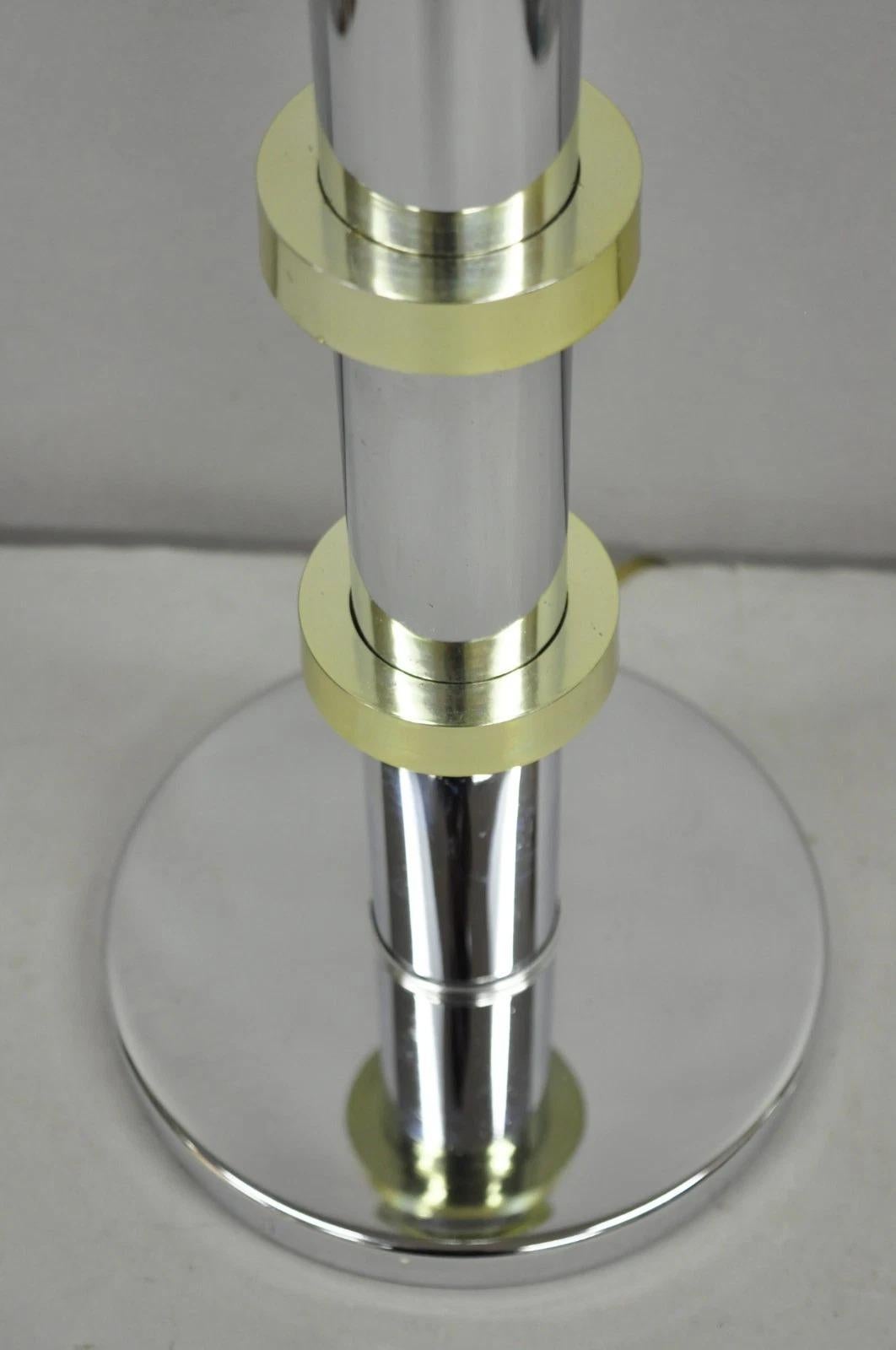 Vintage Mid Century Modern Stacked Chrome & Brass Cylinder Column Table Lamp For Sale 1