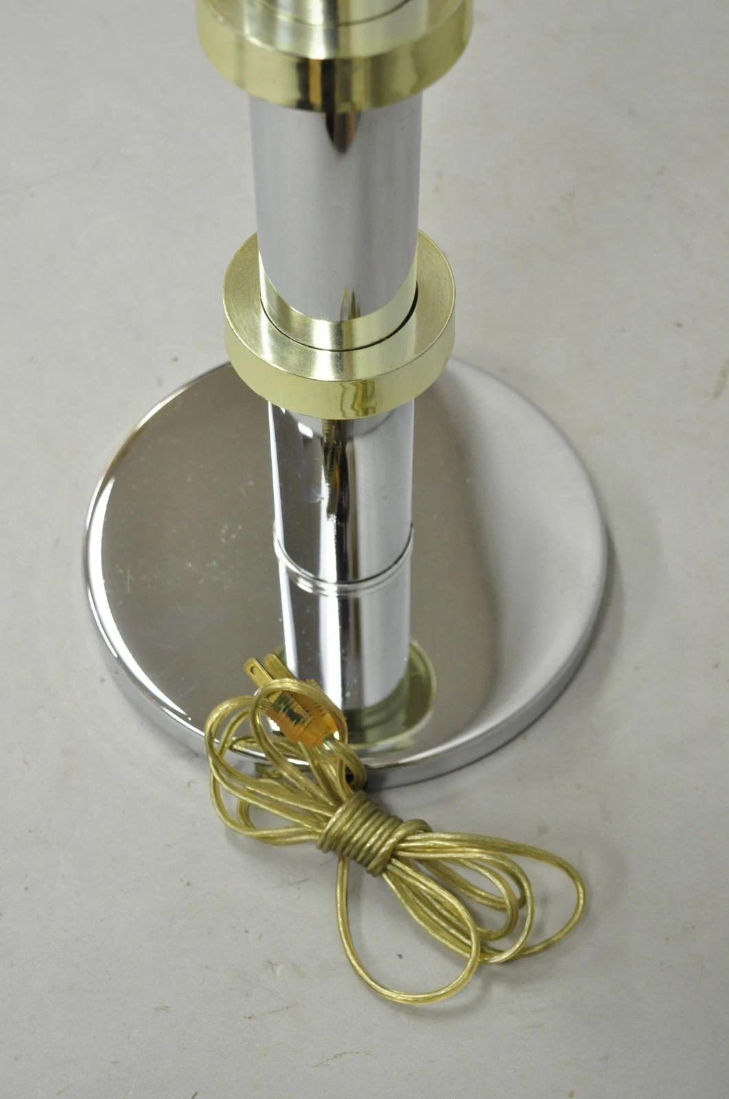 Vintage Mid Century Modern Stacked Chrome & Brass Cylinder Column Table Lamp For Sale 2