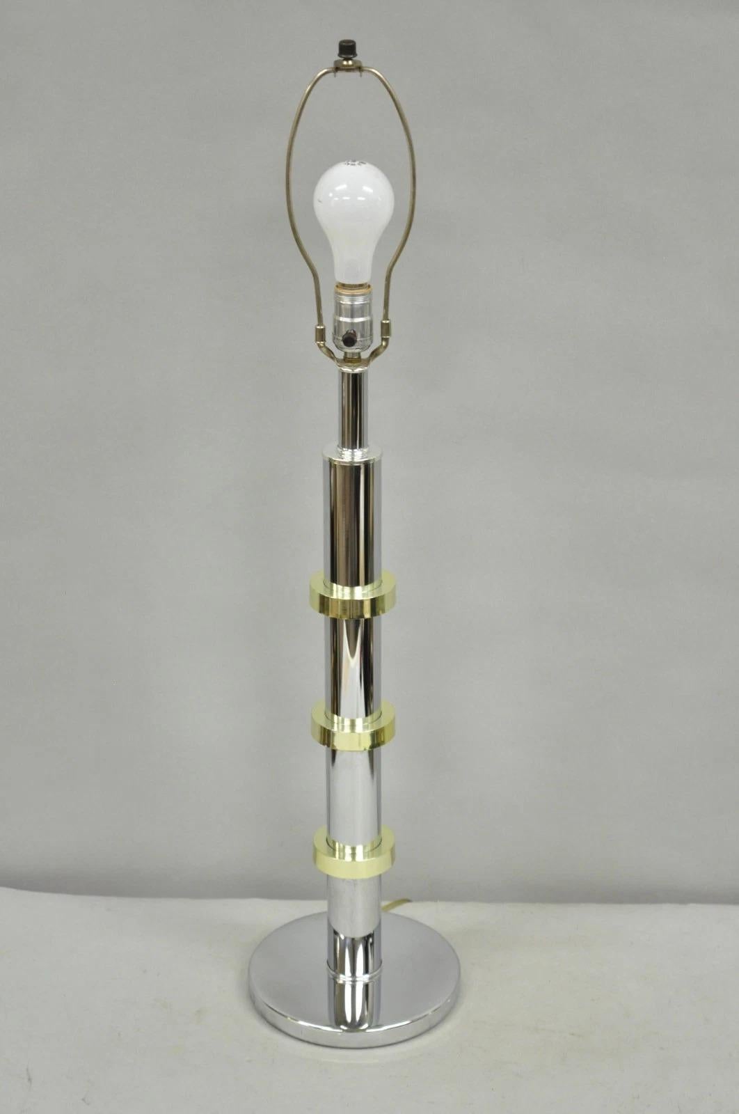 Vintage Mid Century Modern Stacked Chrome & Brass Cylinder Column Table Lamp For Sale 3