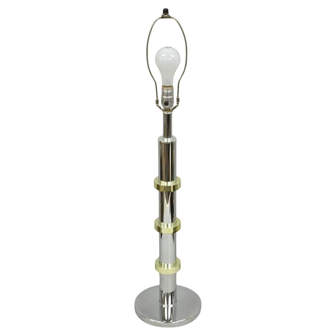 Vintage Mid Century Modern Stacked Chrome & Brass Cylinder Column Table Lamp For Sale