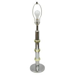 Vintage Mid Century Modern Stacked Chrome & Brass Cylinder Column Table Lamp