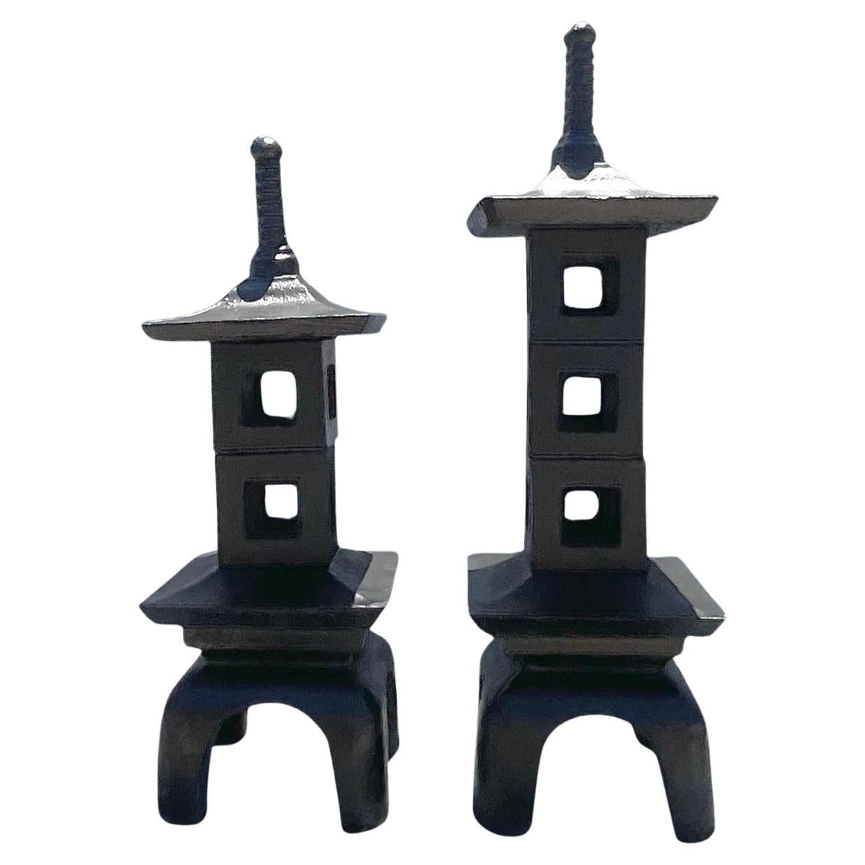 Vintage Mid-Century Modern Stacked Concrete Pagodas - Set of 2