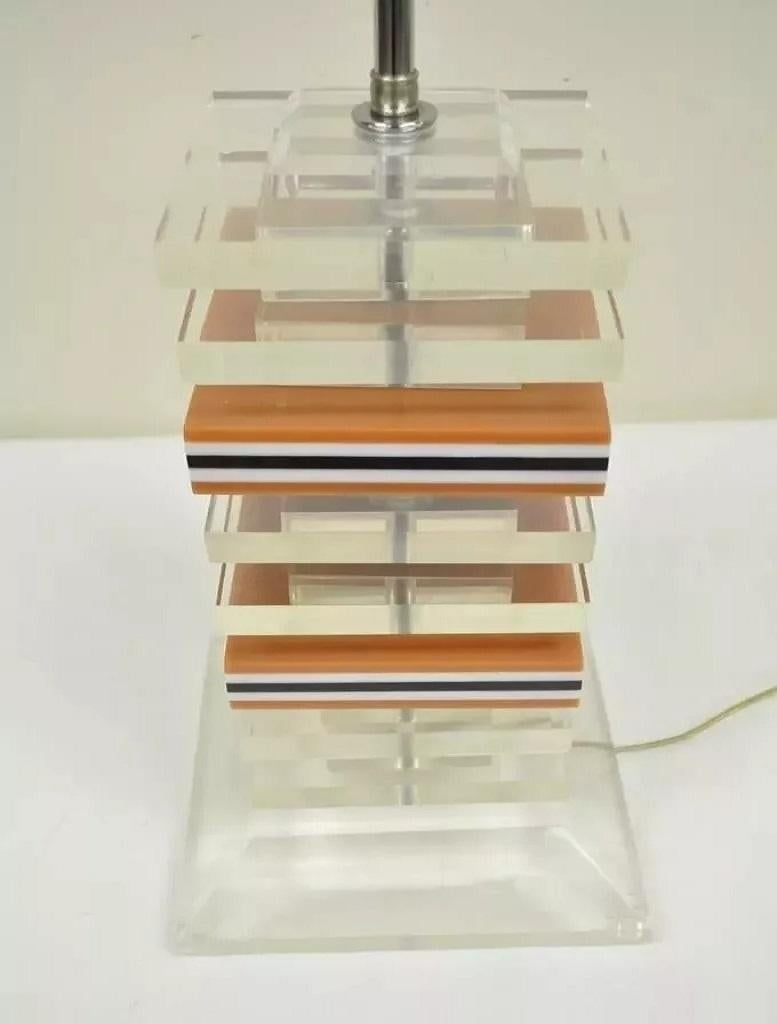 Mid-Century Modern Vintage Mid Century Modern Stacked Lucite Acrylic Skyscraper Table Lamp For Sale