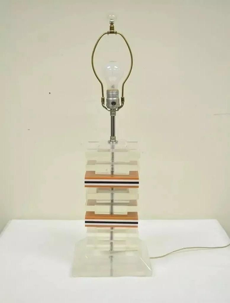 Unknown Vintage Mid Century Modern Stacked Lucite Acrylic Skyscraper Table Lamp For Sale