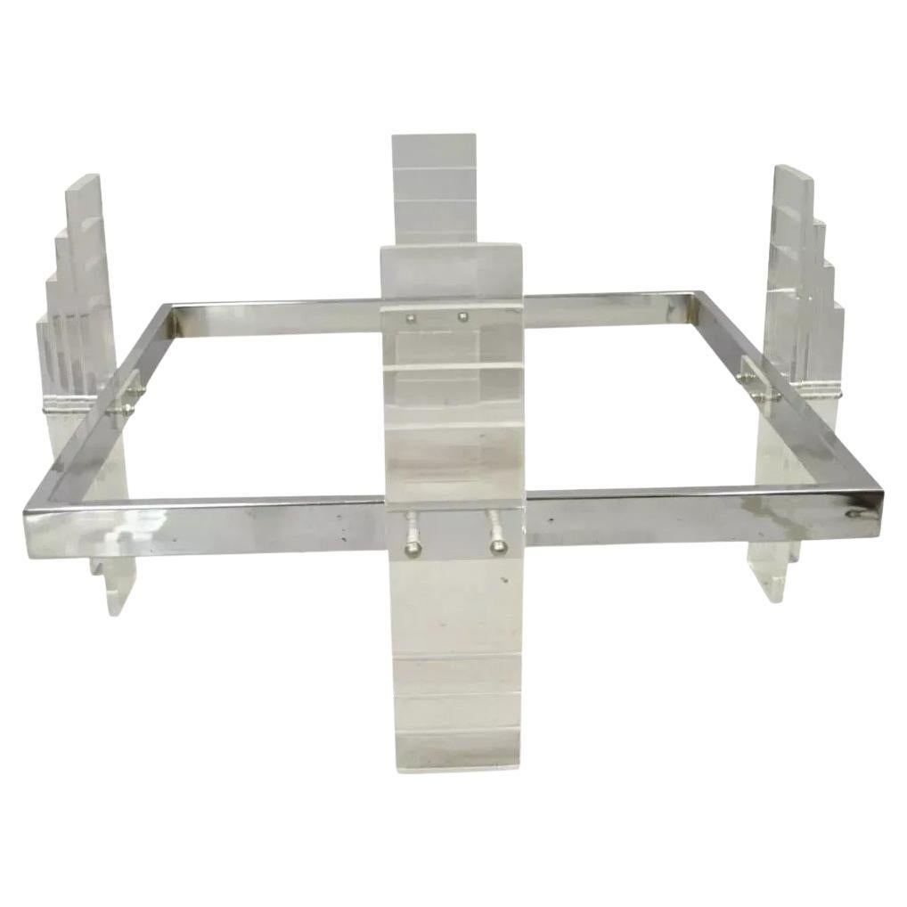 Quadratischer Vintage-Couchtischsockel aus gestapeltem Lucite-Chromrahmen, Mid-Century Modern im Angebot