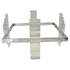 Quadratischer Vintage-Couchtischsockel aus gestapeltem Lucite-Chromrahmen, Mid-Century Modern
