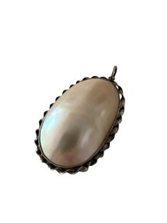 Vintage Mid-Century Modern Sterling Silver and Mother of Pearl Oval Pendant