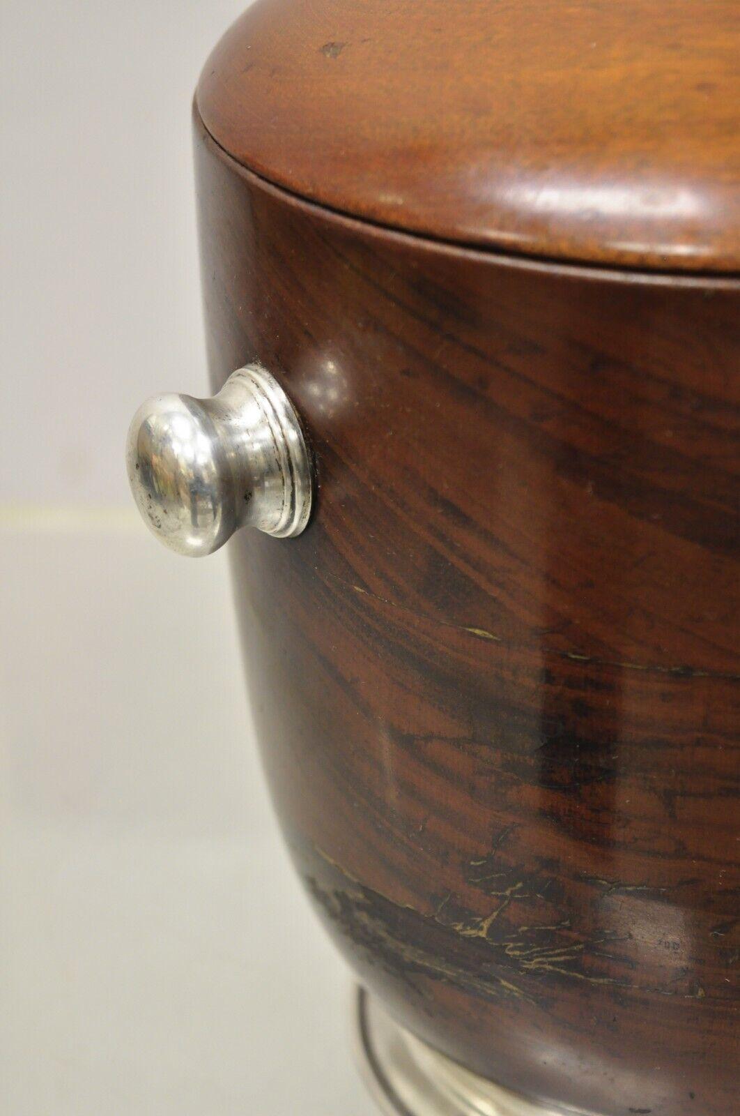 Vintage Mid-Century Modern Sterling Silver and Turned Carved Mahogany Ice Bucket 8