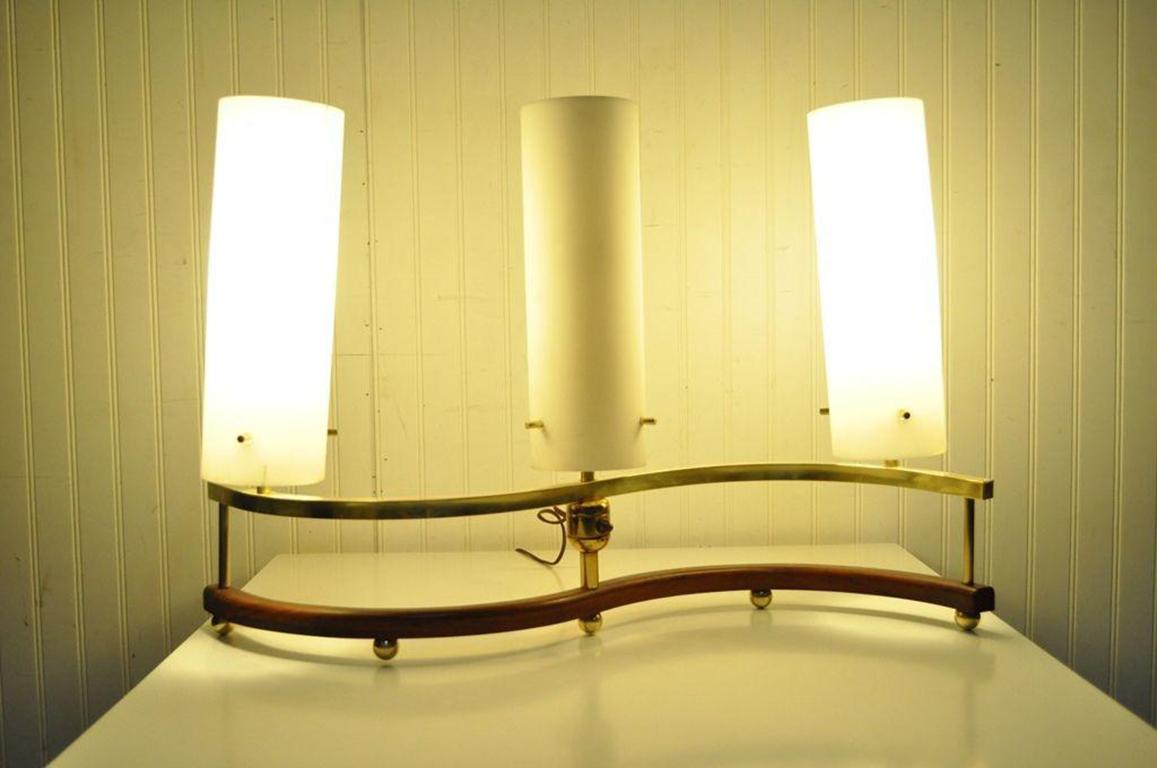 20th Century Vintage Mid-Century Modern Stilnovo Brass Teak Glass S Table Lamp Arteluce Era