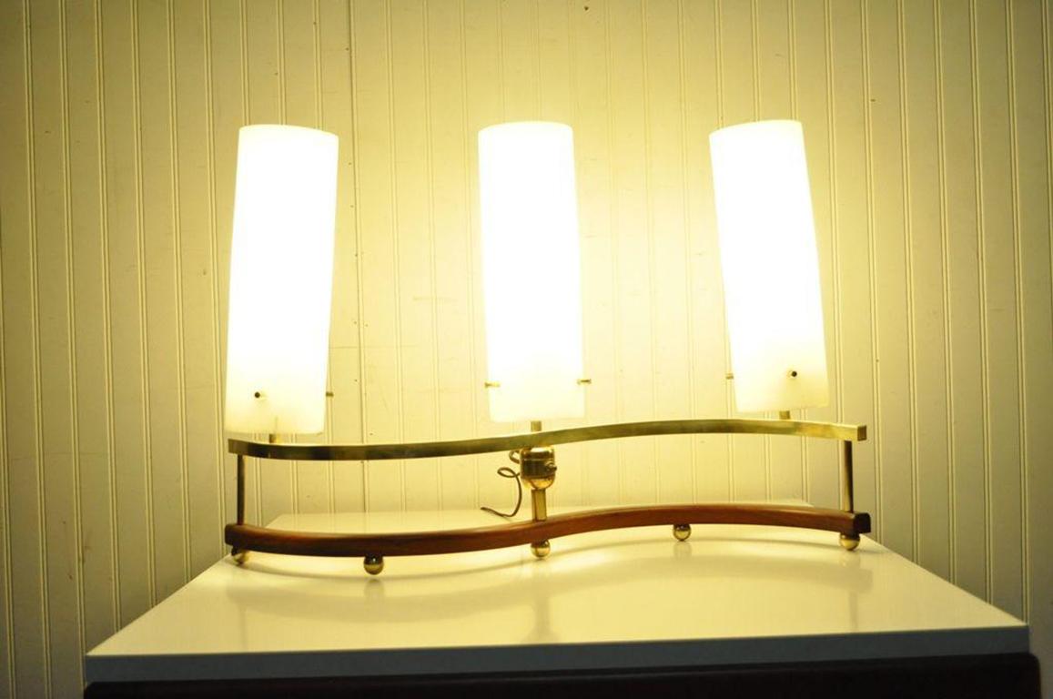 Vintage Mid-Century Modern Stilnovo Brass Teak Glass S Table Lamp Arteluce Era 1
