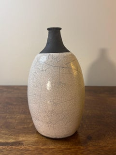 Vintage Mid-Century Modern Studio Ceramic Crackle Glaze Vase Signed