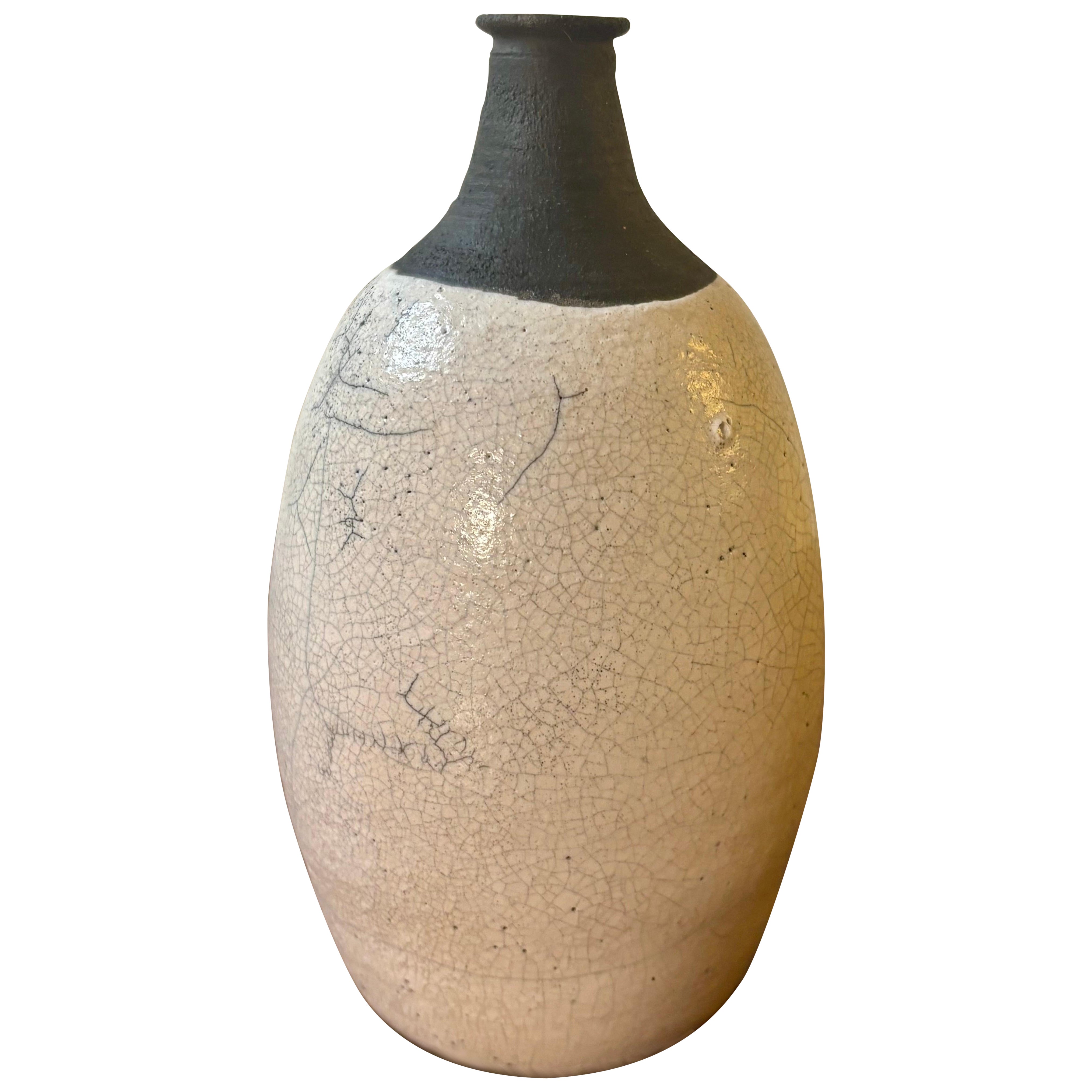 Vintage Mid-Century Modern Studio Ceramic Crackle Glaze Vase Signed