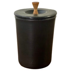 Vintage Mid-Century Modern Studio Ceramic Lidded Jar - Slate Black