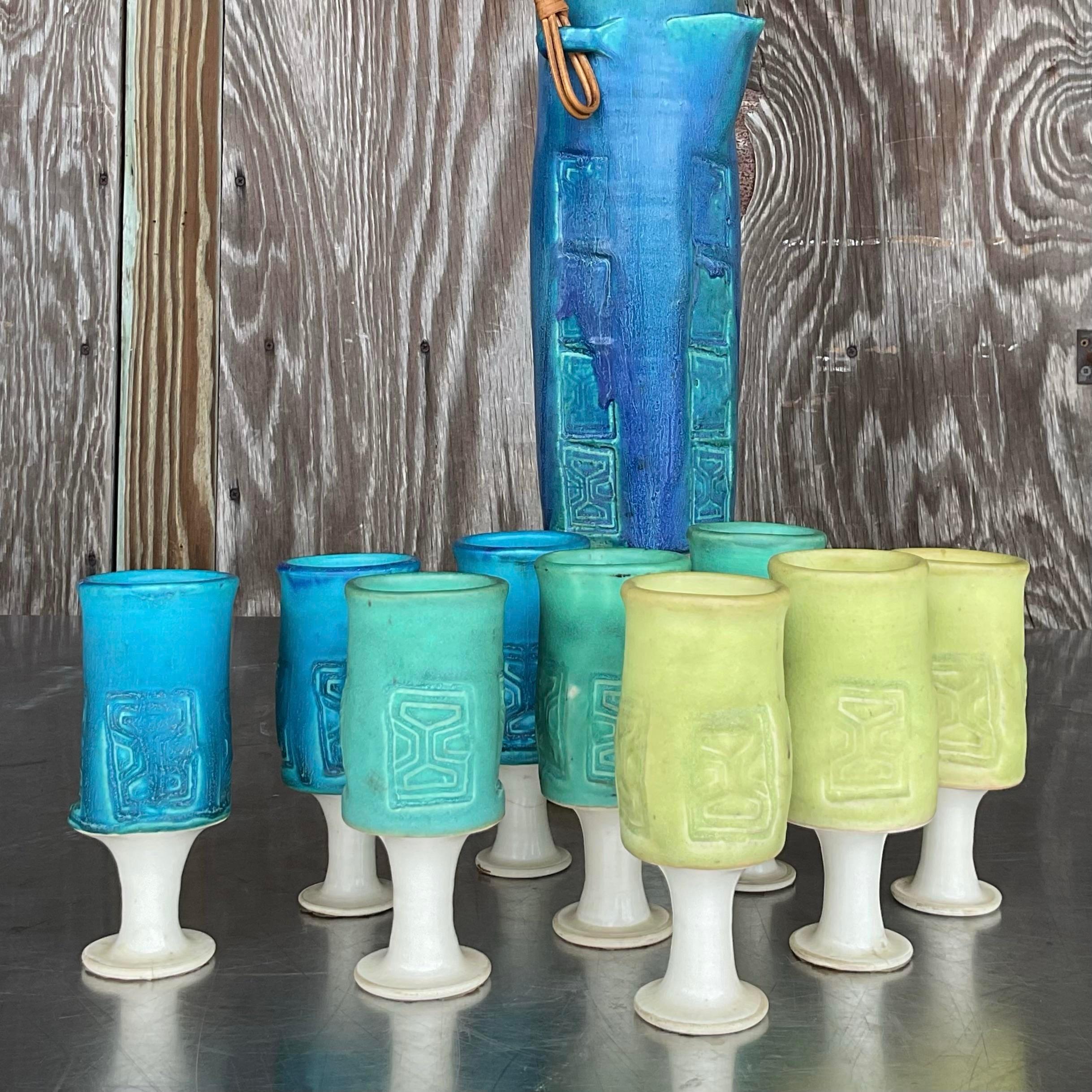 Vintage Mid-Century Modern Studio Pottery Pitcher Set - 11 Pieces (Moderne der Mitte des Jahrhunderts) im Angebot
