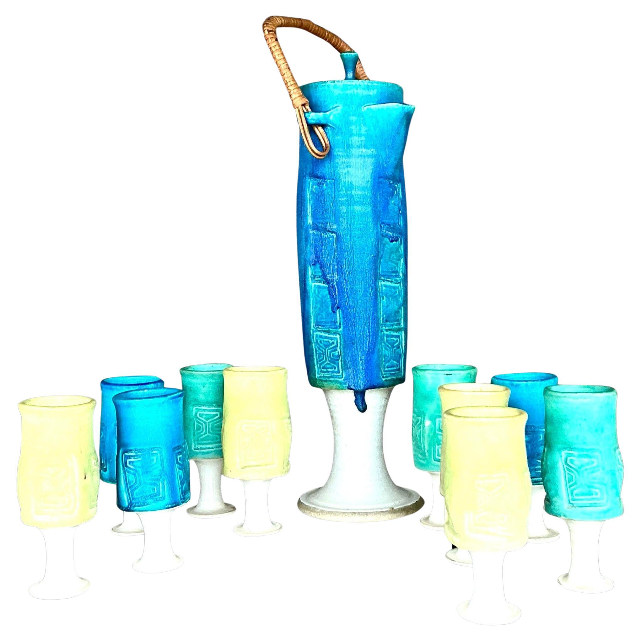 Vintage Mid-Century Modern Studio Pottery Pitcher Set- 11 Pieces