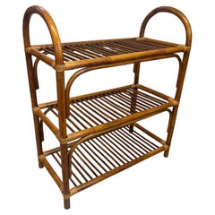 Dreistufige Bambus-Rattan-Regale im Mid-Century-Modern-Stil der 1970er Jahre, Vintage.