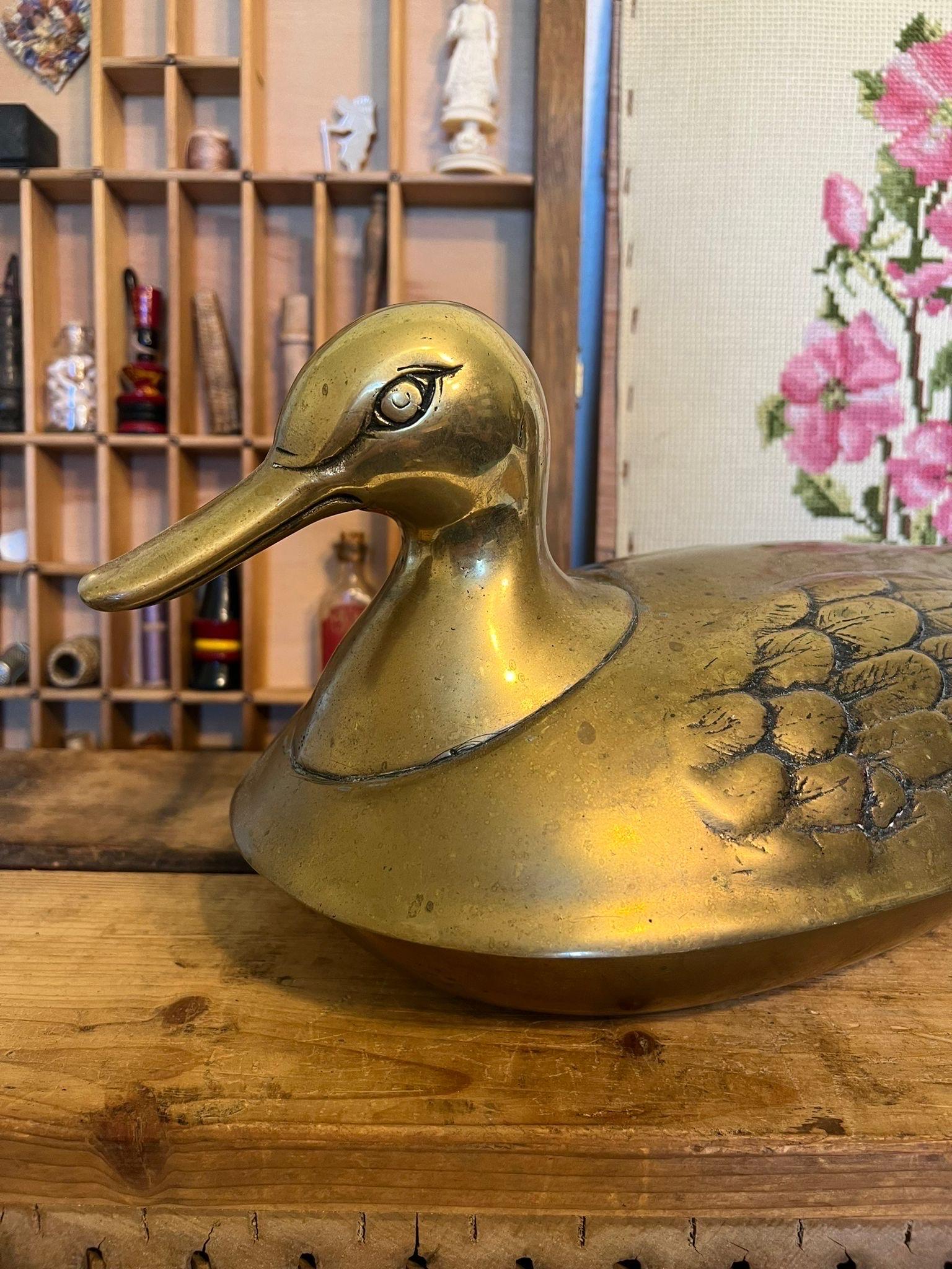 Mid-Century Modern vintage mid century modern style brass duck with lid and bowl For Sale