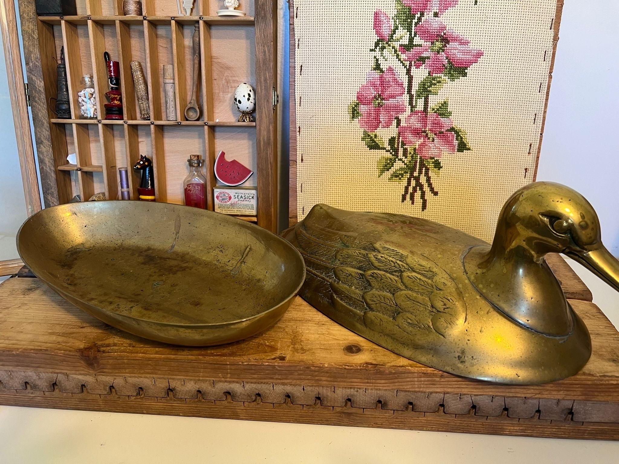 vintage mid century modern style brass duck with lid and bowl For Sale 1