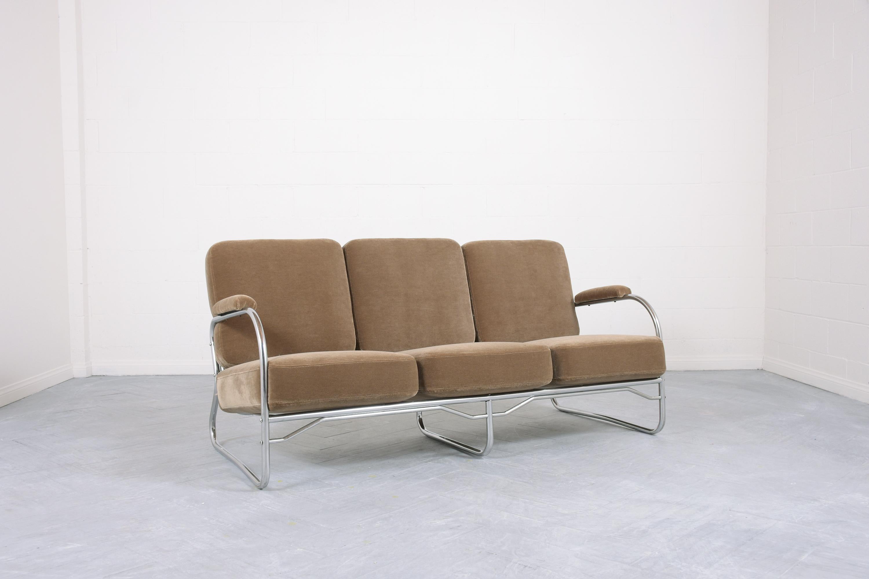 Steel Mid-Century Modern Mohair Sofa