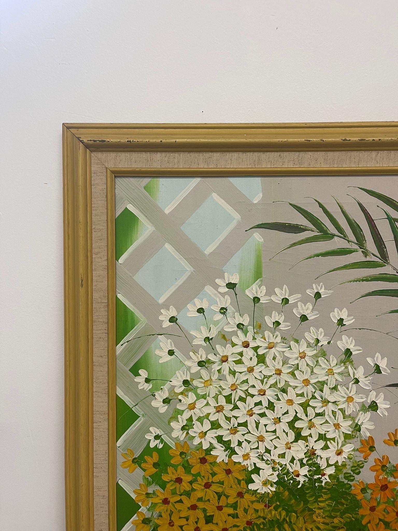 Mid-Century Modern Vintage Mid Century Modern Style Framed Floral Painting For Sale
