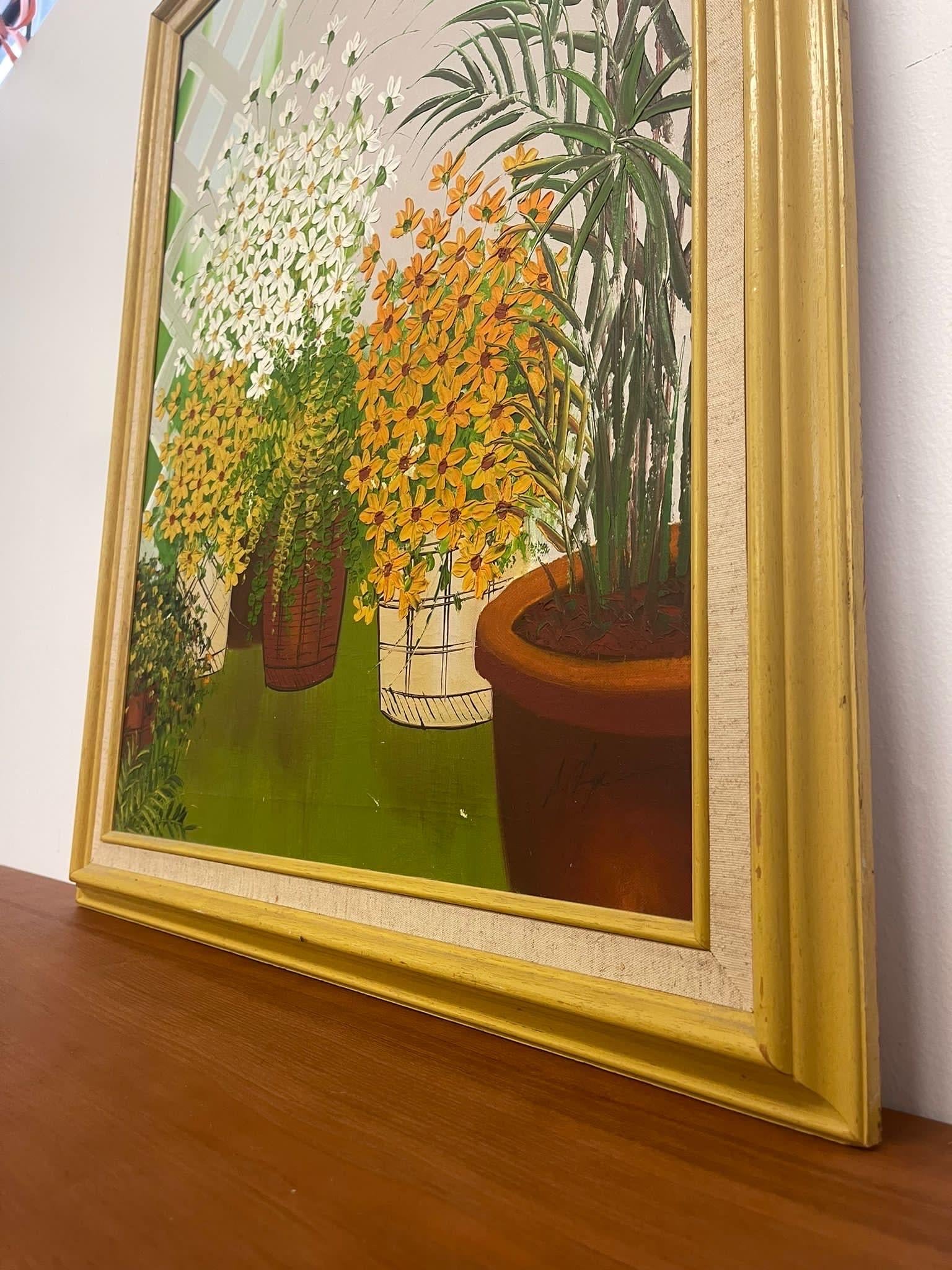 Vintage Mid Century Modern Style Framed Floral Painting In Good Condition For Sale In Seattle, WA