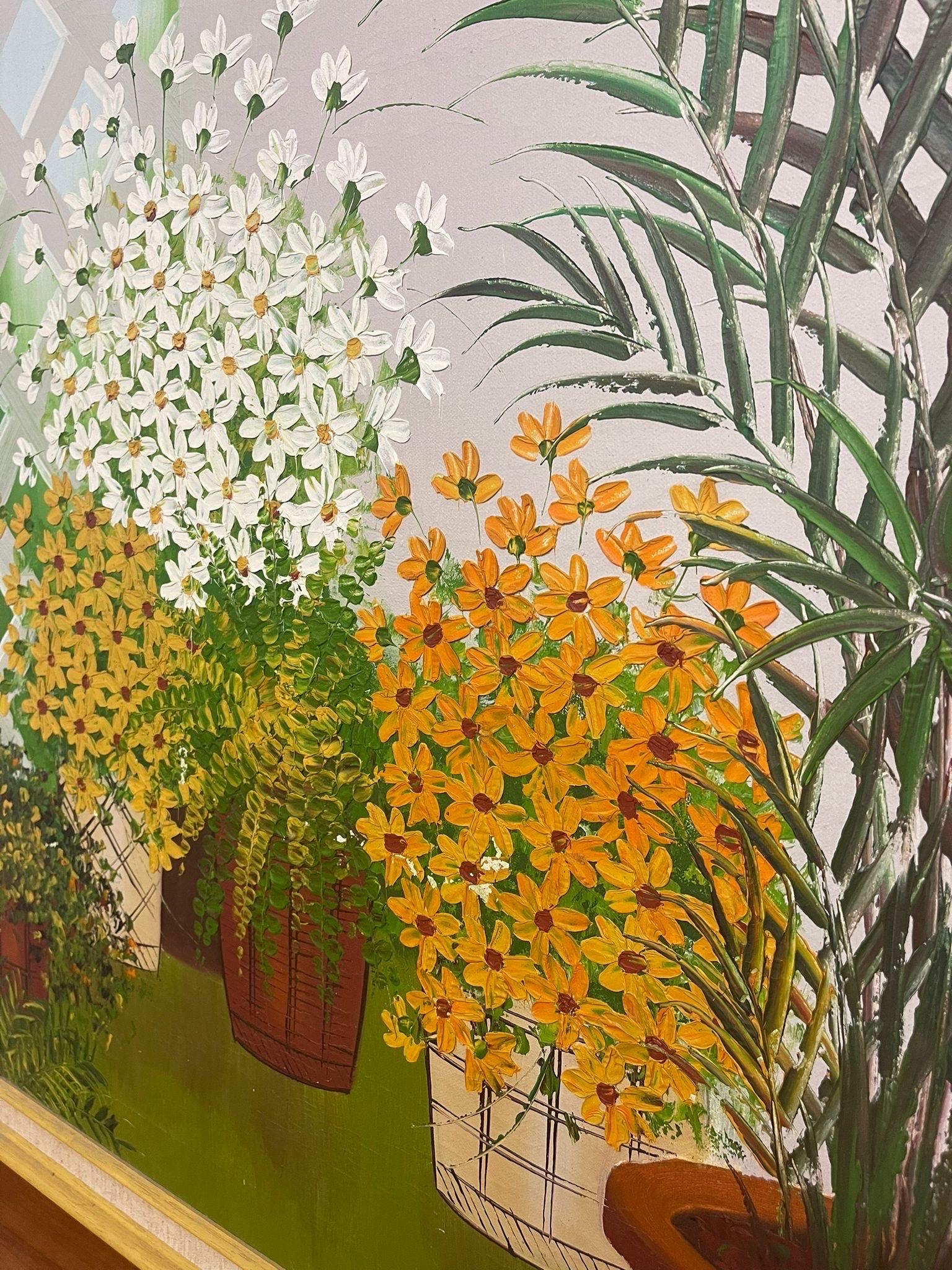 Bois Peinture florale vintage encadrée de style moderne du milieu du siècle dernier en vente