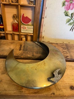 vintage mid century modern style hollow brass crescent moon hanging decor