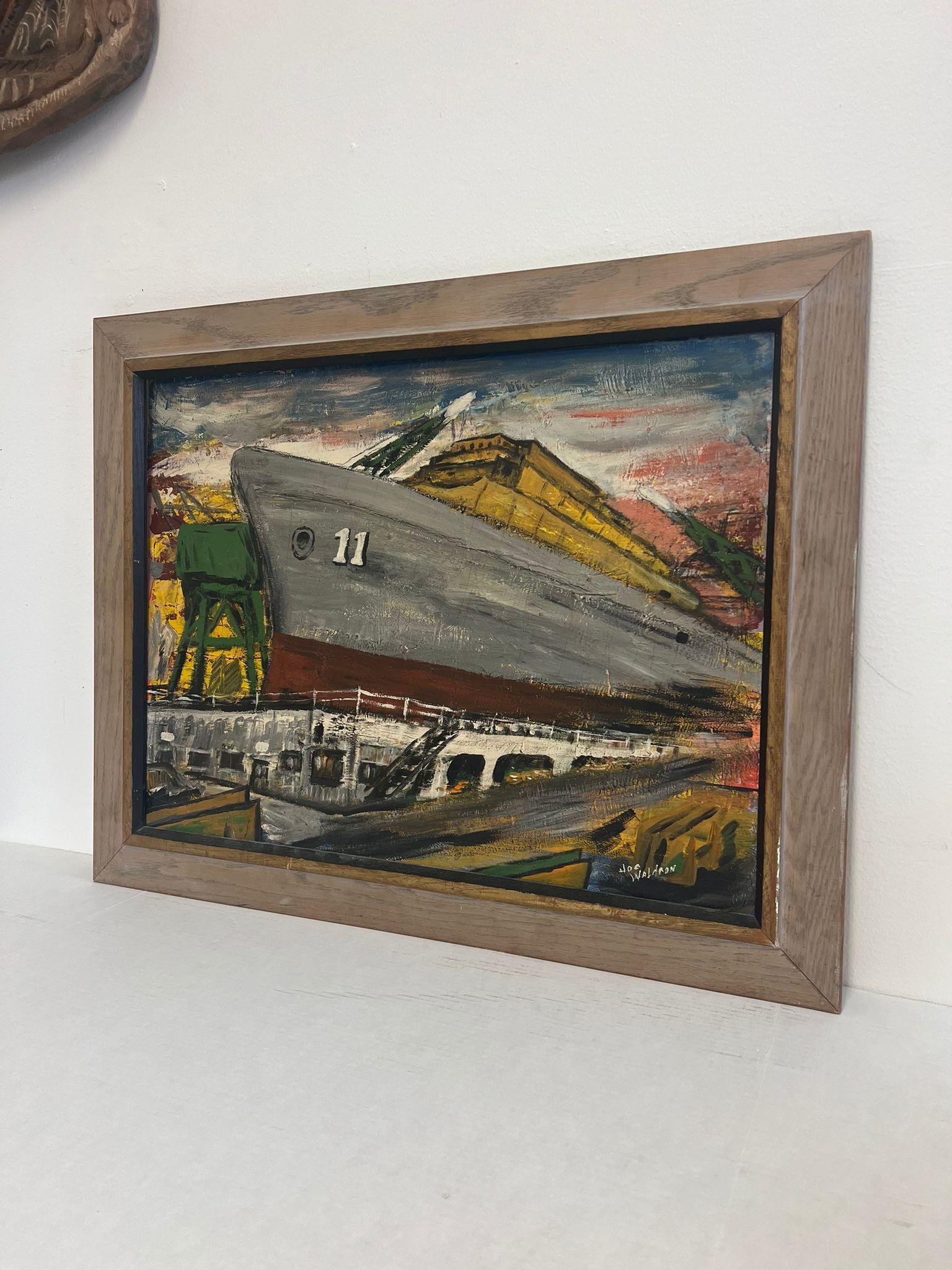 Mid-Century Modern Vintage Mid Century Modern Style original Boat Yard painting. For Sale