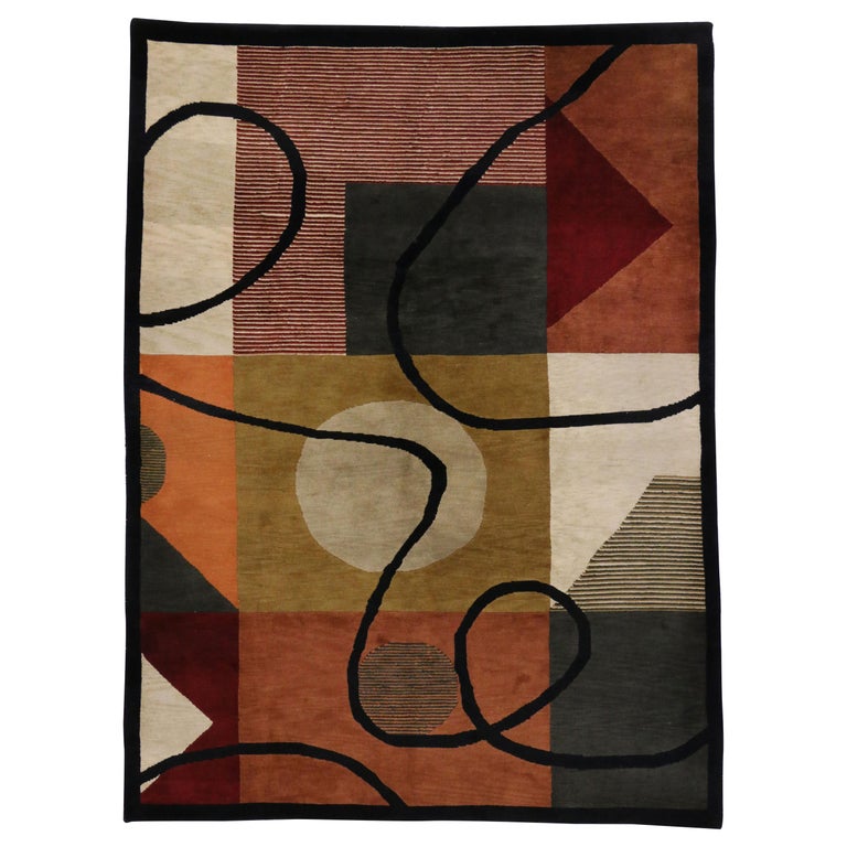 Vintage Mid Century Modern Style Rug Abstract Area Rug For Sale