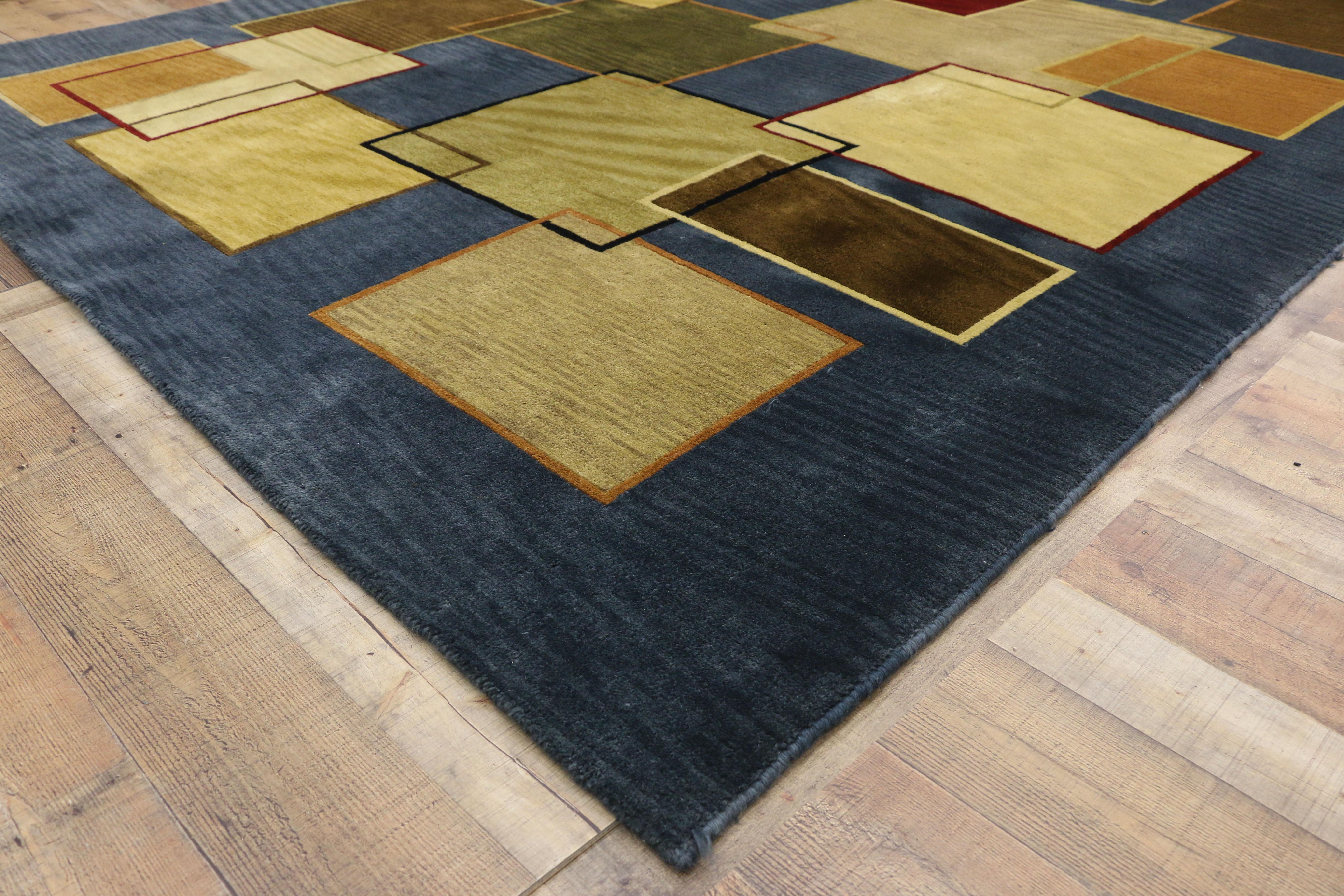 Tibetan Vintage Mid-Century Modern Style Rug with Cubism and Bauhaus Design