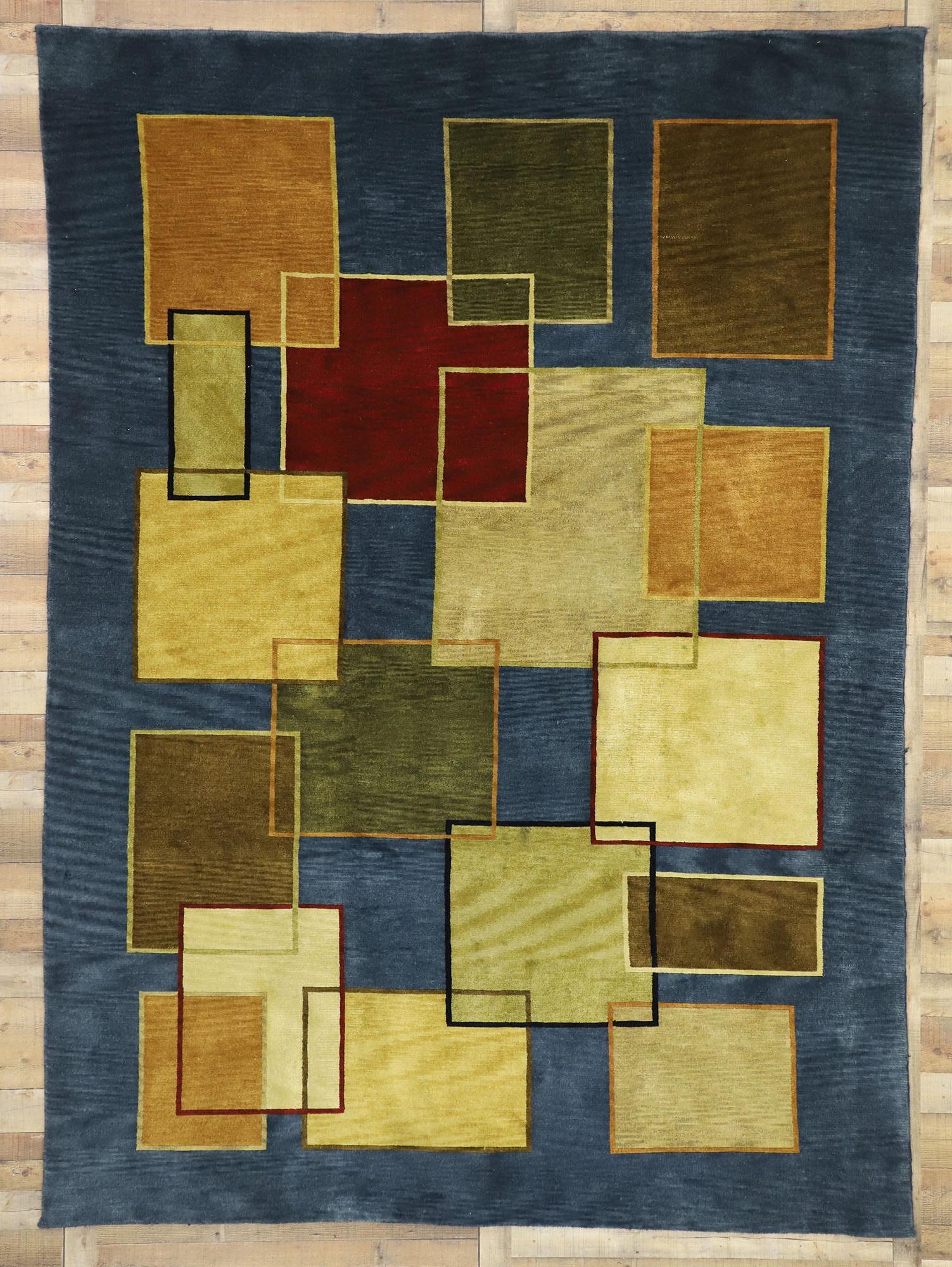 Vintage Mid-Century Modern Style Rug with Cubism and Bauhaus Design In Good Condition In Dallas, TX