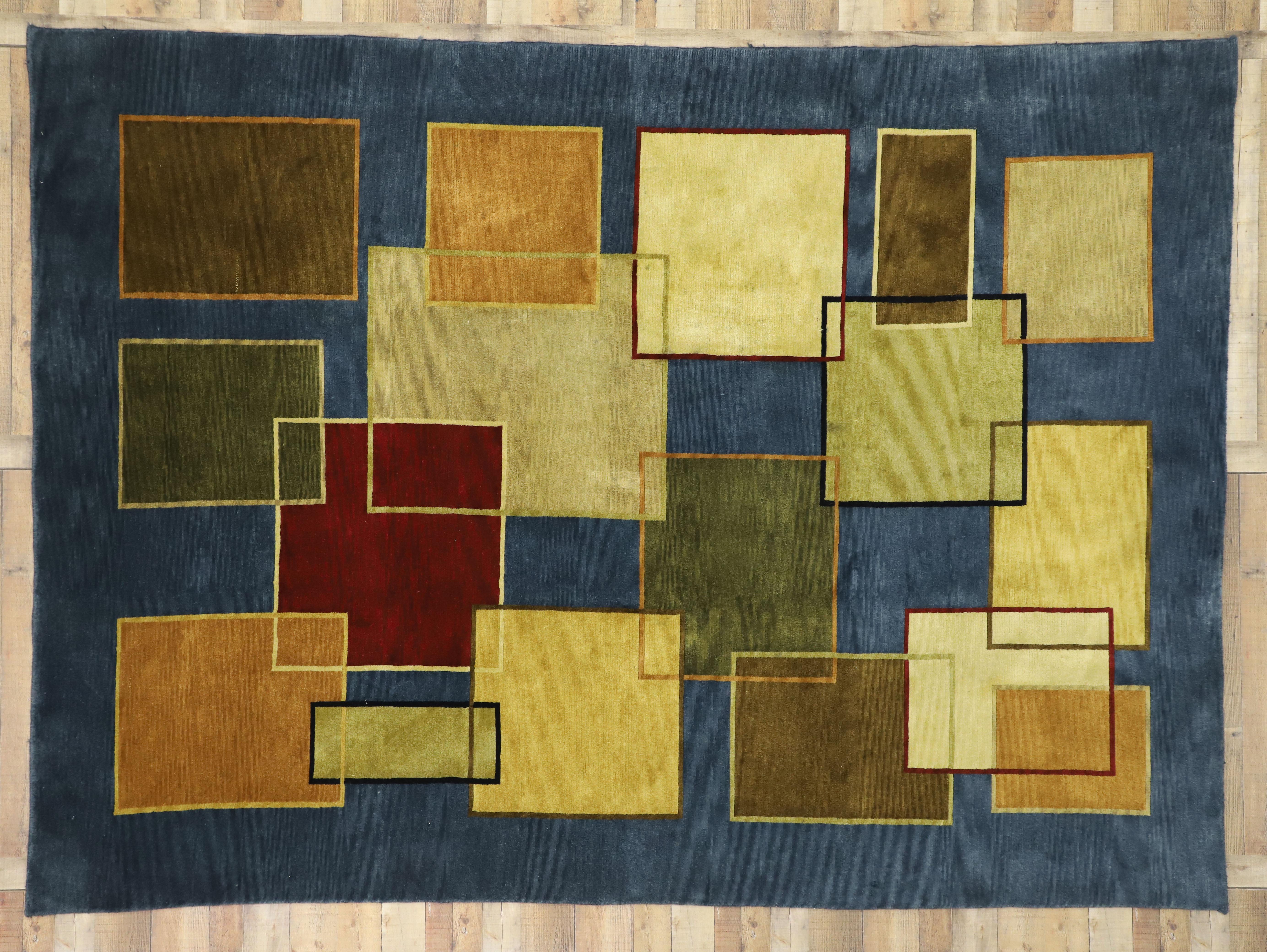 20th Century Vintage Mid-Century Modern Style Rug with Cubism and Bauhaus Design