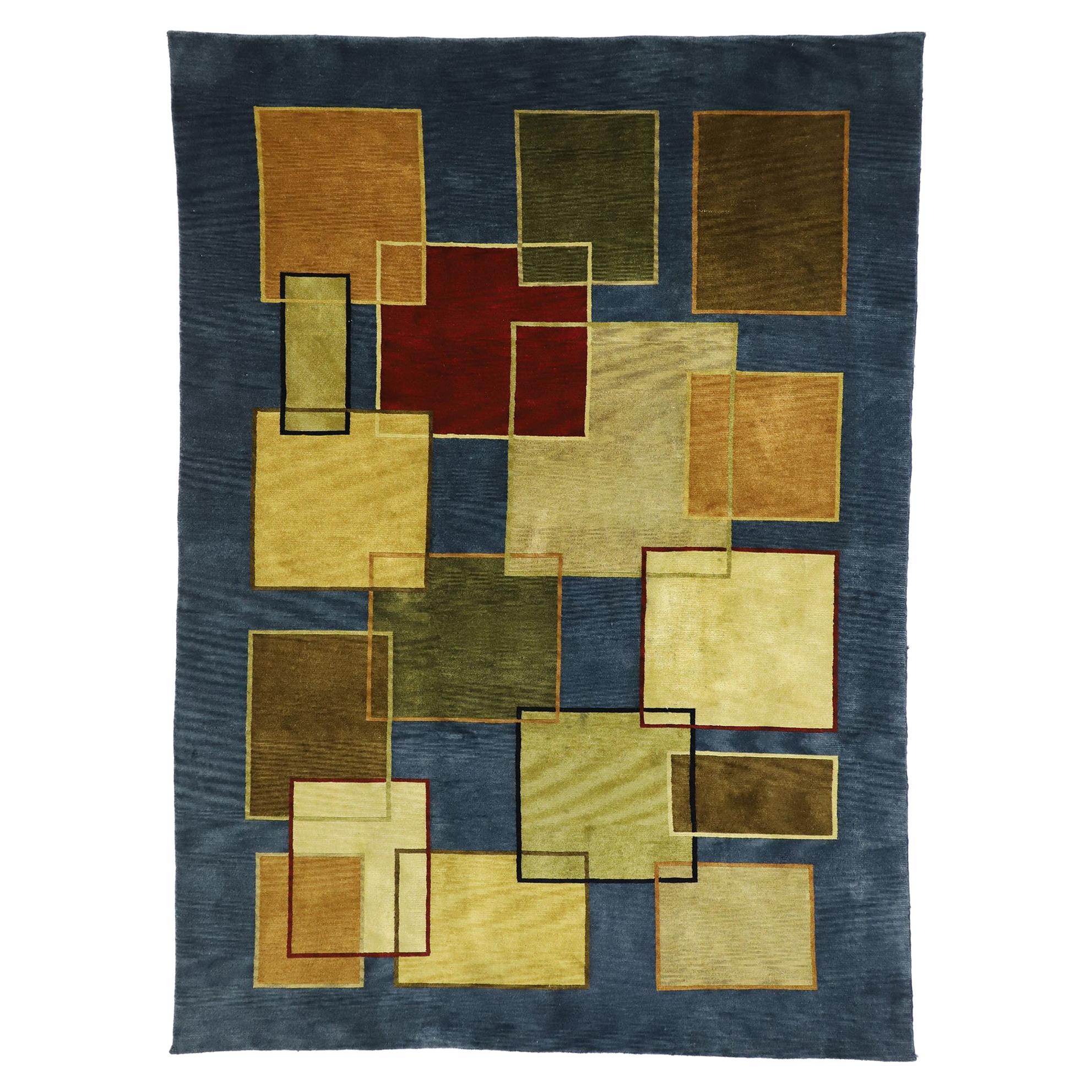 Vintage Mid-Century Modern Style Rug with Cubism and Bauhaus Design