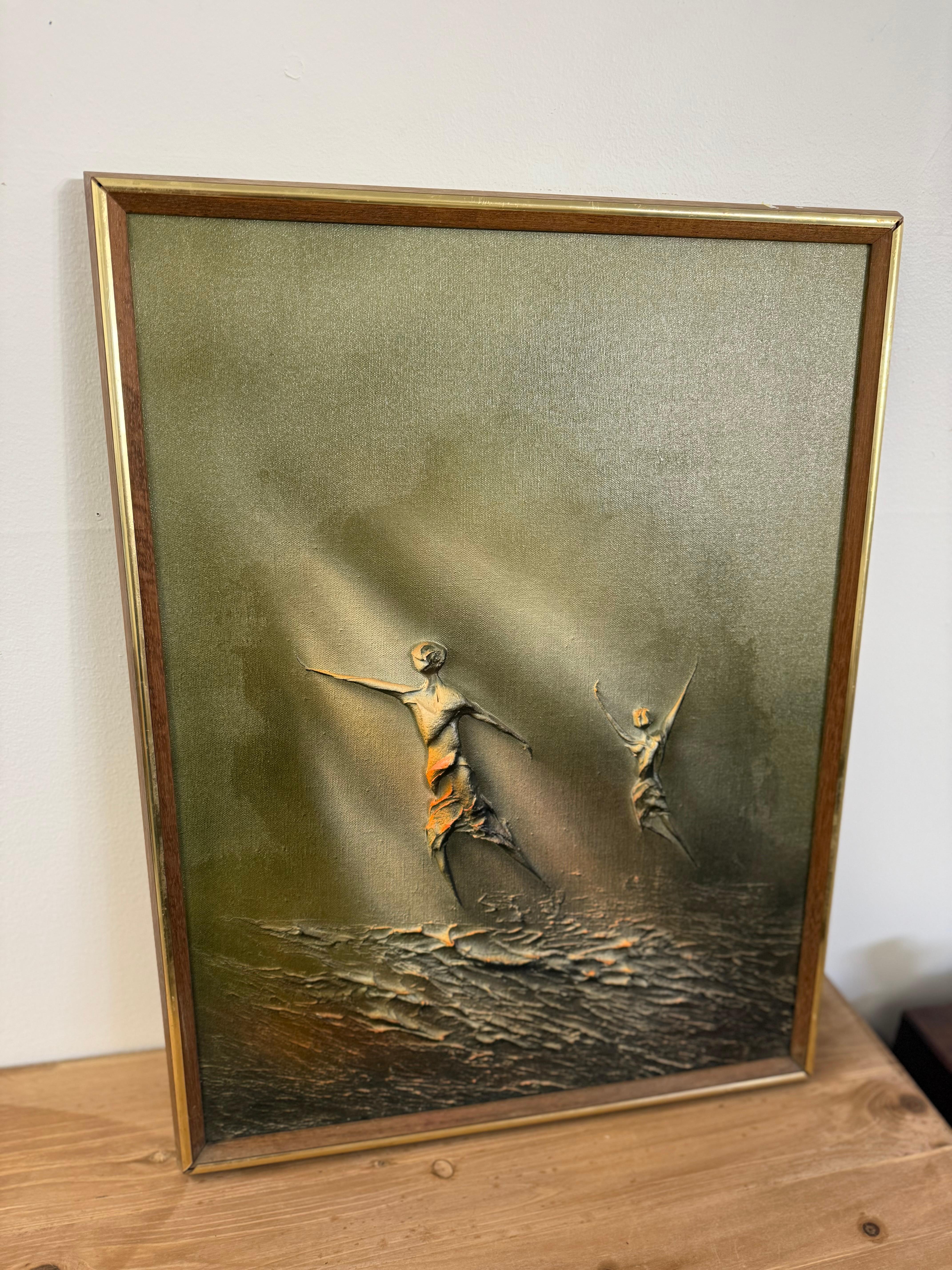 Mid-Century Modern vintage mid century modern style textured painting by Norway Artist Ivar Bruun For Sale