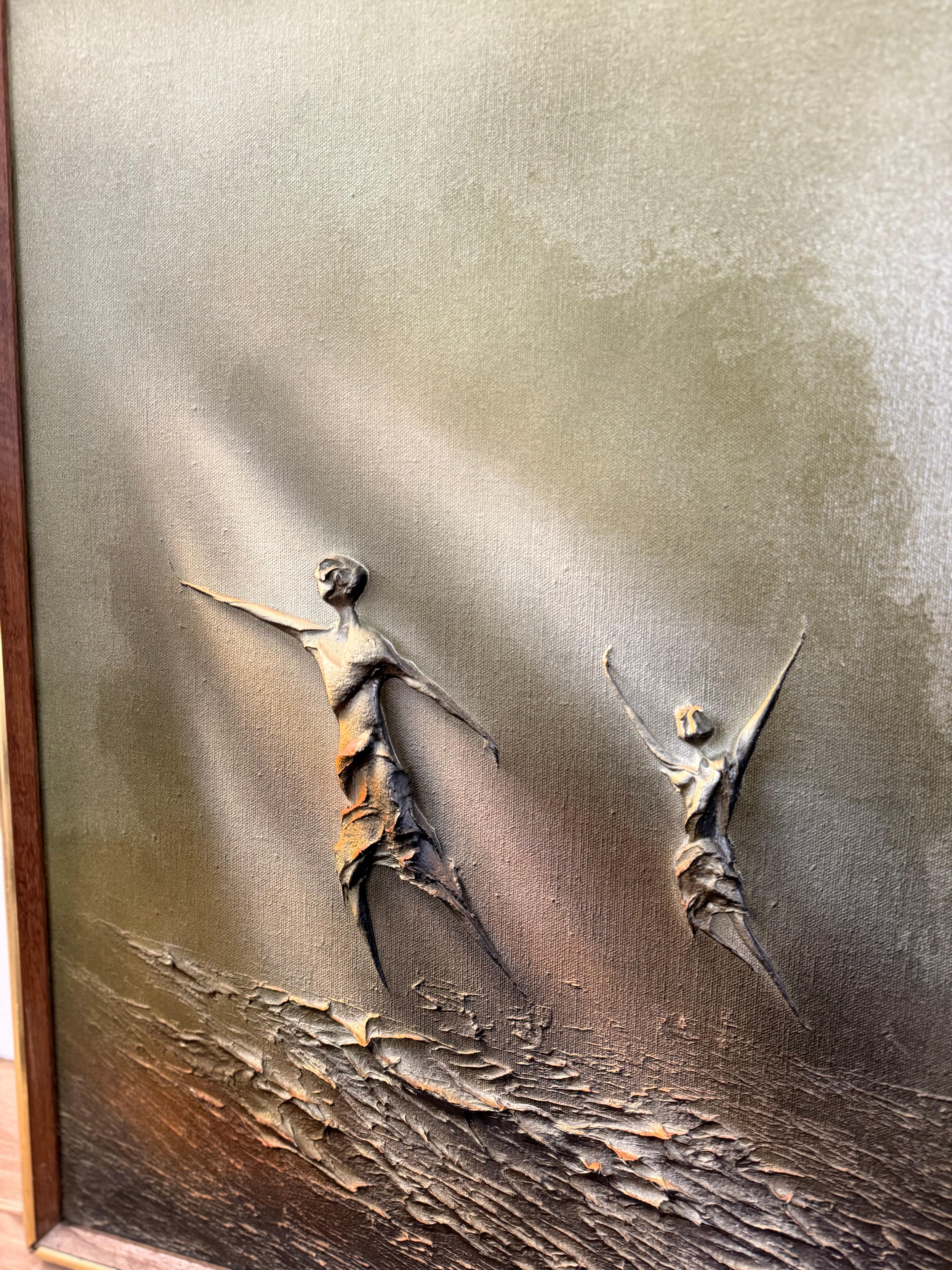 vintage mid century modern style textured painting by Norway Artist Ivar Bruun In Good Condition For Sale In Seattle, WA